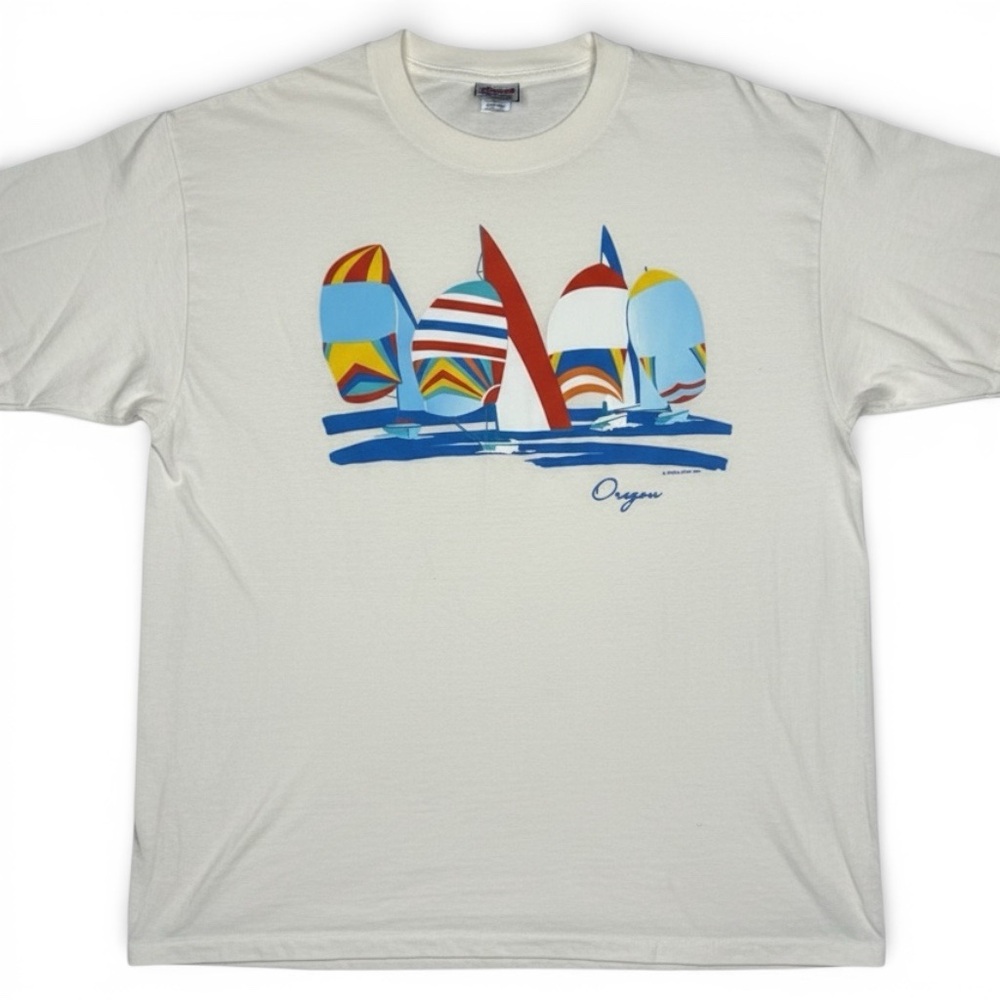 Vintage 80s Oregon Sailboat Tourist Graphic Tee Single Stitch XL